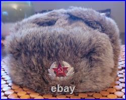 Authentic Soviet-era Russian Ushanka Military Fur Hat withSoviet Army Badge