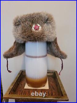 Authentic Soviet-era Russian Ushanka Military Fur Hat withSoviet Army Badge