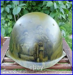 Original USSR Military Army Helmet Painted Art Theme'The Motorcyclists in WW2