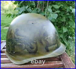 Original USSR Military Army Helmet Painted Art Theme'The Motorcyclists in WW2