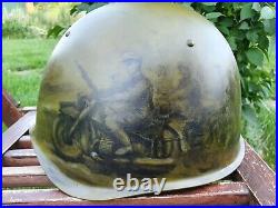 Original USSR Military Army Helmet Painted Art Theme'The Motorcyclists in WW2