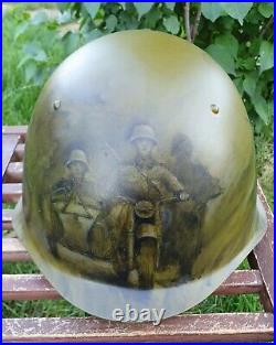 Original USSR Military Army Helmet Painted Art Theme'The Motorcyclists in WW2