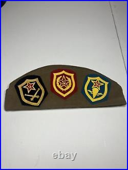 Rare Soviet Union Russian Military Hat & Pins. USSR CCCP Badge with 3 patches