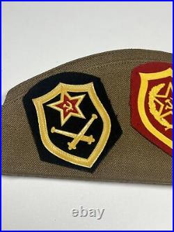 Rare Soviet Union Russian Military Hat & Pins. USSR CCCP Badge with 3 patches