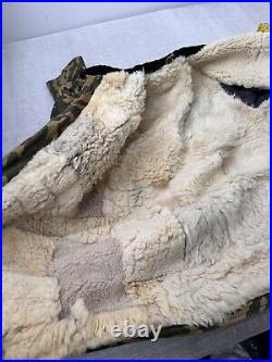 Soviet Russian Vintage Camo Military Jacket Coat Sheep Lining Fits Large L