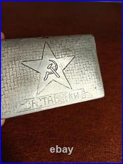 Soviet vintage military soldier homemade cigarette case. 1940-50. Aluminum. Orig