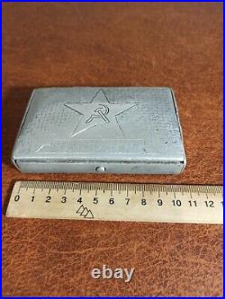 Soviet vintage military soldier homemade cigarette case. 1940-50. Aluminum. Orig