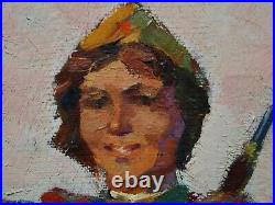 Ukrainian Soviet USSR oil painting military road girl soldier army WW2