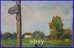 Ukrainian Soviet USSR oil painting military road girl soldier army WW2