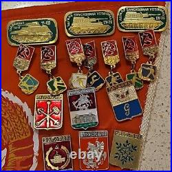 Vintage Russian Soviet Military Pin Award Lot of 82 CCCP Pinbacks On A Pendant