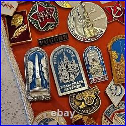 Vintage Russian Soviet Military Pin Award Lot of 82 CCCP Pinbacks On A Pendant