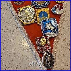 Vintage Russian Soviet Military Pin Award Lot of 82 CCCP Pinbacks On A Pendant