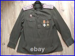 Vintage Soviet Army USSR Uniform Jacket Military Tunic with russian award badge