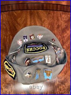 Vintage Soviet Union Russian Military Hat with 19 Pins USSR Patches 1990 #57