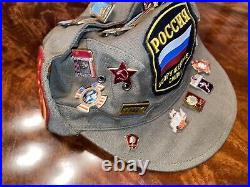 Vintage Soviet Union Russian Military Hat with 19 Pins USSR Patches 1990 #57