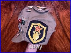 Vintage Soviet Union Russian Military Hat with 19 Pins USSR Patches 1990 #57