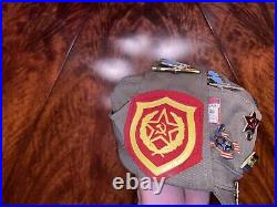 Vintage Soviet Union Russian Military Hat with 19 Pins USSR Patches 1990 #57