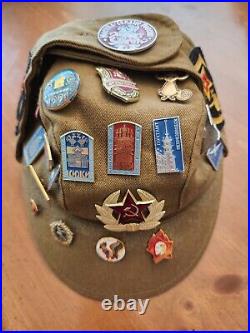 Vintage Soviet Union Russian Military Hat with Pins USSR Patches Pin