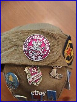 Vintage Soviet Union Russian Military Hat with Pins USSR Patches Pin