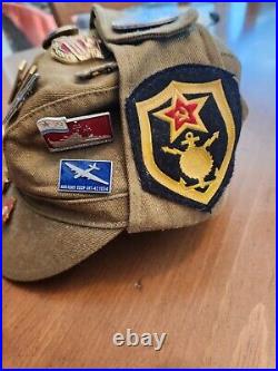 Vintage Soviet Union Russian Military Hat with Pins USSR Patches Pin