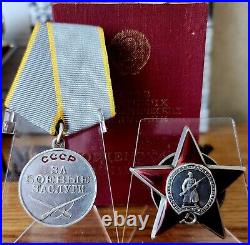 Vintage soviet badge. Order of the Red Star WW2. & The medal for Military Merit