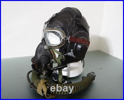 Vtg Soviet fighter pilot Air Force leather Helmet Oxygen Mask Military Cosplay