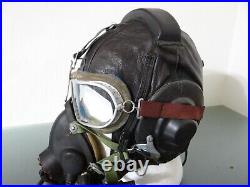 Vtg Soviet fighter pilot Air Force leather Helmet Oxygen Mask Military Cosplay