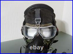 Vtg Soviet fighter pilot Air Force leather Helmet Oxygen Mask Military Cosplay