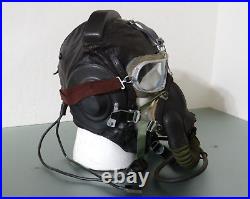 Vtg Soviet fighter pilot Air Force leather Helmet Oxygen Mask Military Cosplay