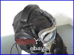 Vtg Soviet fighter pilot Air Force leather Helmet Oxygen Mask Military Cosplay