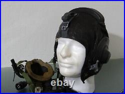 Vtg Soviet fighter pilot Air Force leather Helmet Oxygen Mask Military Cosplay